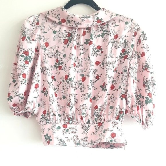Zara Pink Rose Crop Puff Sleeve Blouse S Bloggers Favorite - Picture 2 of 5